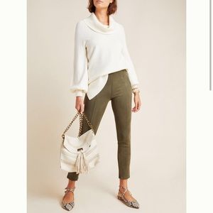 Anthropologie olive green faux suede leggings